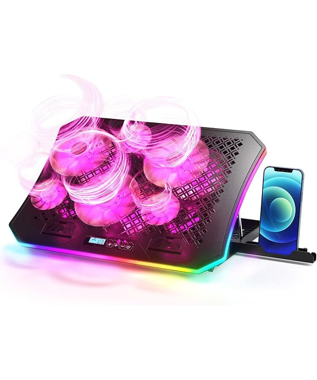 Laptop Cooling Pad, KeiBn RGB Laptop Cooler for 15.6-17.3 Inch Laptops, with 10 Modes Lights | 6 Fans | 7 Height Stands | 2 USB Ports | Desk or Lap Use (A8/Purple)