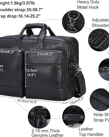 Leather Briefcase for Men Expandable Large 17 Inch Laptop Crossbody Shoulder Bag Business Travel Duffel Attache Case
