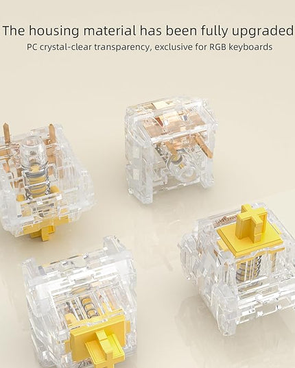Crystal Yellow Switch Mechanical Keyboard Replacement,3 Pin Linear/Accurate Typing/Dustproof/RGB Transparent Gaming Keyboard Switches(72Pcs)