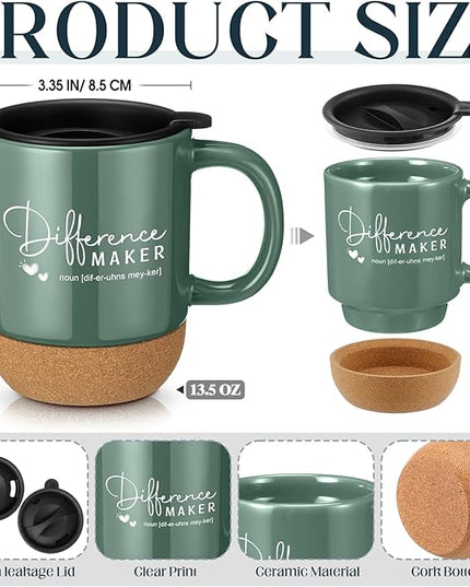 4 Pcs Difference Maker Gift for Women Men Teacher Employee Appreciation Gift for Coworker Staff Coach Difference Maker Mug Notebook Scented Candle Motivational Ballpoint Pen for Valentines(Dark Green)