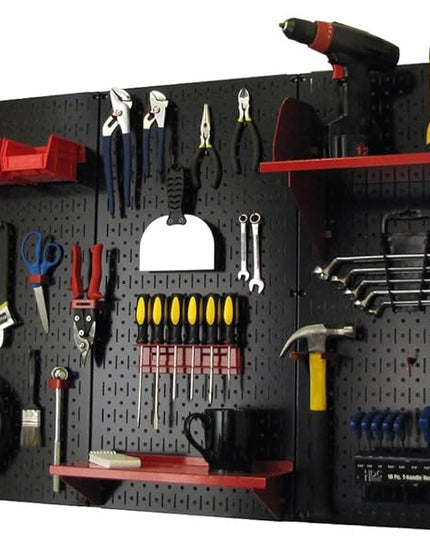 Wall Control Pegboard Organizer 4 ft. Metal Pegboard Standard Tool Storage Kit with Black Toolboard and Red Accessories