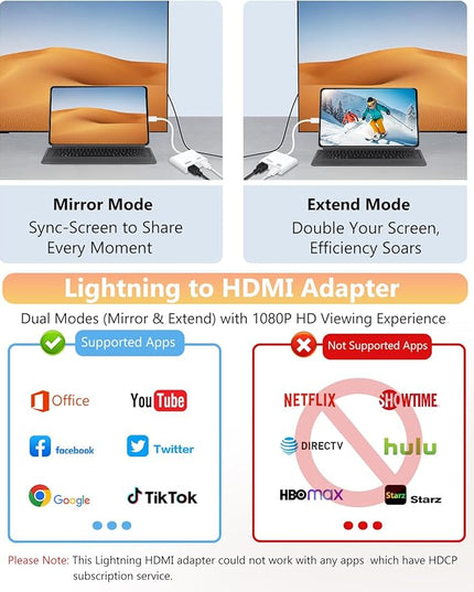Lightning to HDMI Adapter for iPhone, [Apple MFi Certified] Digital AV Dongle,1080P Sync Screen Cable with Lightning Charging Port for iPhone, iPad to TV/Projector/Monitor No Need Power Supply