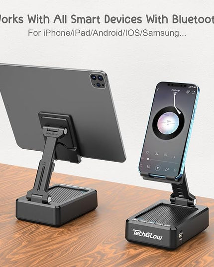 TechGlow Foldable Cellphone Stand with Bluetooth Speaker and Charging Function Birthday Gifts for Men Women Mother Father Boy Girl Teens Cool Tech Gadgets