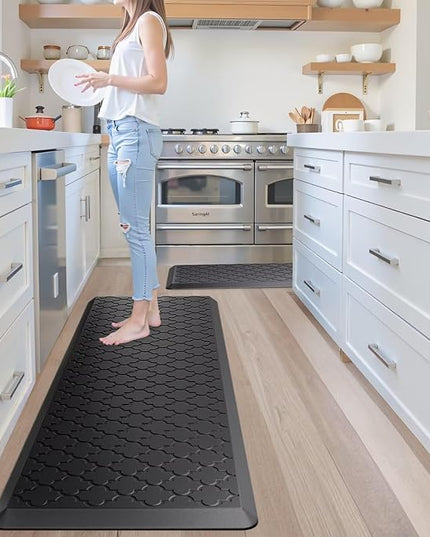 Kitchen Mats for Floor 2 Piece - Anti Fatigue Mats for Kitchen Floor - Non Slip Cushioned Rugs for Standing, Office, Sink, Laundry, Black