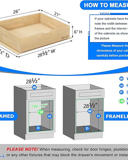 WelFurGeer Soft Close Pull Out Drawers for Kitchen Cabinets, 26" W x 21" D Pull Out Cabinet Organizer, Cabinet Drawers Slide Out, Slide Out Drawers for Kitchen Cabinets, Cabinet Pull Out Shelves