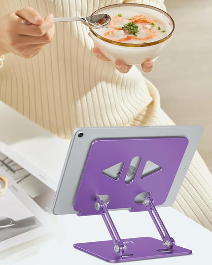 Tablet Stand Holder for Desk, Adjustable Desktop Tablet Holder, Foldable Aluminum Tablet Mount for iPad pro 12.9, iPad Air Mini, Samsung Galaxy Tabs Z Fold Kindle Fire 4-12 inch Purple
