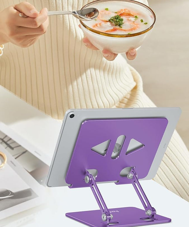 Tablet Stand Holder for Desk, Adjustable Desktop Tablet Holder, Foldable Aluminum Tablet Mount for iPad pro 12.9, iPad Air Mini, Samsung Galaxy Tabs Z Fold Kindle Fire 4-12 inch Purple