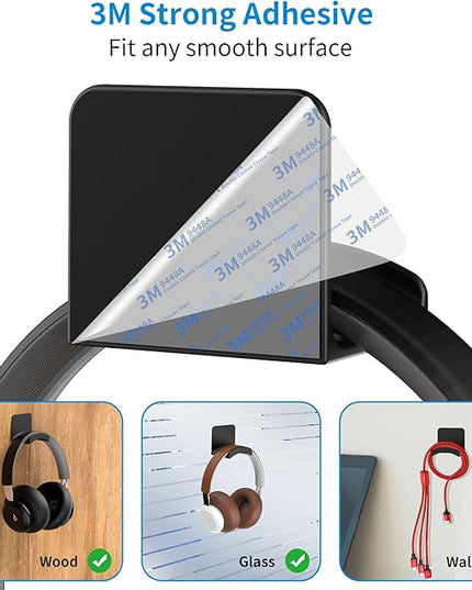 SOKUSIN Headphone Stand Headset Holder - Adhesive Gaming Earphones Hanger, Universal Desk Wall Mount Hook for All Headphone/Controller, Compatible with Beats, AirPods Max,Sony, JBL (Black)