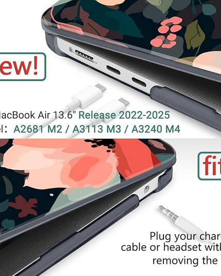 DONGKE for M4 MacBook Air 13.6 Inch Case 2025 2024 2023 2022 Model A3240 A3113 A2681 M3 M2 Chip, Plastic Hard Shell Case Cover with Touch ID for MacBook Air 13 Inch M4 - Painted Florals