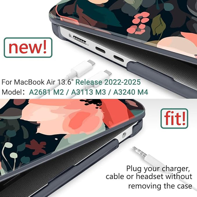 DONGKE for M4 MacBook Air 13.6 Inch Case 2025 2024 2023 2022 Model A3240 A3113 A2681 M3 M2 Chip, Plastic Hard Shell Case Cover with Touch ID for MacBook Air 13 Inch M4 - Painted Florals