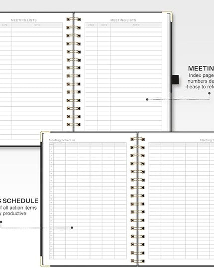 EMSHOI Meeting Notebook for Work - A5 Half Meeting Half Note Planner, 140 Pages, 100GSM Thick Paper, Hardcover, Project Organizer for Women Men Office, Business, Note Taking, 6"x8.3" - Black