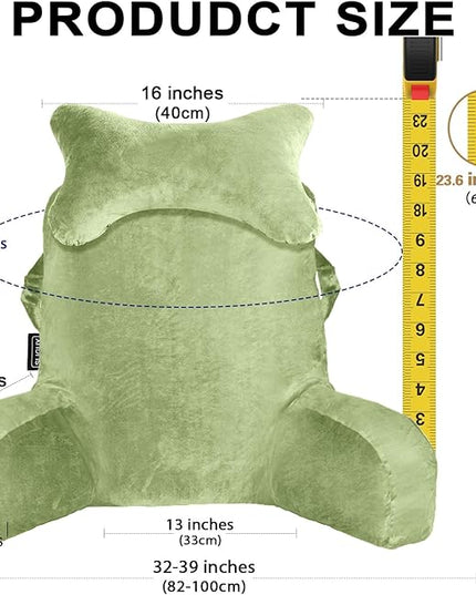 SLIGUY Reading Pillow for Sitting in Bed Couch Adult, Back Pillow with arm Support and Pockets, Adult Back Pillow Bed Chair for Rest, Reading, Watching TV, Gaming for Boys and Girls Green