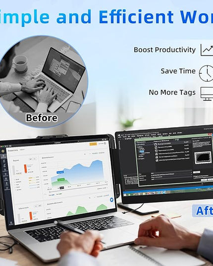 BKVOO Laptop Screen Extender Travel Monitor - 14" Dual Portable Monitor IPS FHD 1080P Travel Work Extra Screen Plug and Paly USB-C HDMI Port Compatible with Wins Mac Chrome Dex Fits 13-17" Laptops