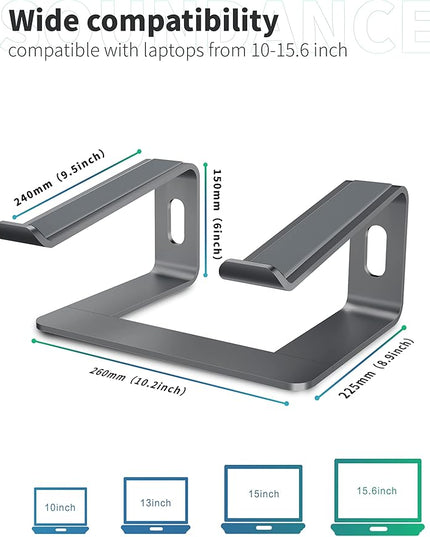 SOUNDANCE Laptop Stand, Aluminum Computer Riser, Ergonomic Laptops Elevator for Desk, Metal Holder Compatible with 10 to 15.6 Inches Notebook Computer, Grey