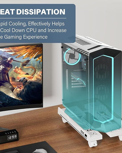 Adjustable Computer Tower Stand, Mobile PC Stand for Floor with 4 Locking Caster Wheels Fits Most PC, Under Desk CPU Holder for Office, Gamers and Students (White)