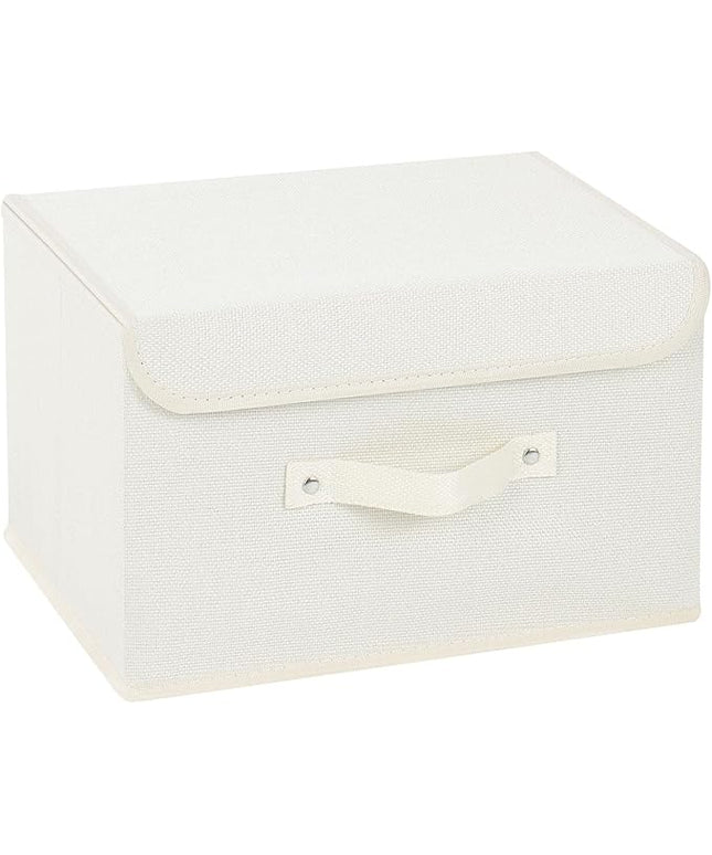 Storage Boxes, Collapsible Storage Bins with Lids, Cotton and linen cloth Storage Baskets with Handle, for Books, Closet, Bedroom, Home, 13x9.1x7.9 in, Beige