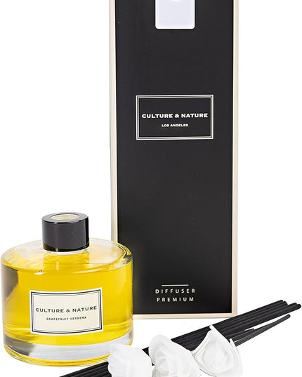 CULTURE & NATURE Reed Diffuser Set 6.7oz (200ml) Grapefruit Verbena Scented Diffuser with Sticks Home Fragrance Reed Diffuser for Bathroom Shelf Decor