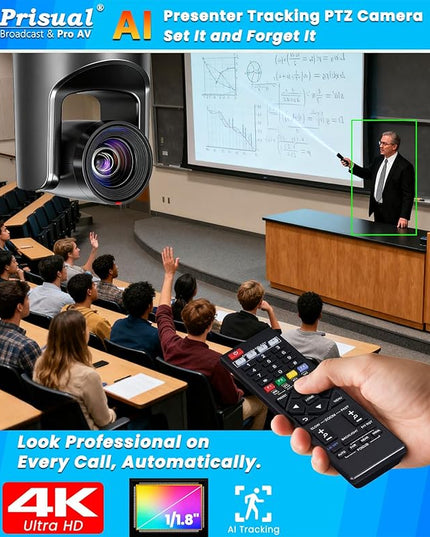 Prisual 4K HDMI/IP/USB PTZ Camera 20X, Advanced PTZ Auto Tracking Camera, 1/1.8”4K UHD 30P with Built-in Tally Light for Church Conference Events, PoE, PT20X-4K (NDI upgradable)