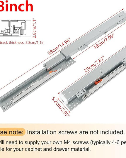 TMGSK Pair Undermount Drawer Slides Bottom Mount Pull Out Shelf Slider Under Mount Drawer Glides Full Extension Soft Close Drawer Runner Shelf Track for Kitchen Face Frame or Frameless Cabinet Drawer