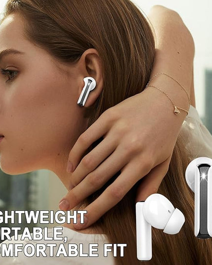 Wireless Earbuds, 2025 Bluetooth 5.4 Headphones Bass Stereo, Ear Buds with 4 Mics ENC Noise Cancelling, Bluetooth Earbuds 48H Playtime LED Display Charging Case, IP7 Waterproof in Ear Earphones white