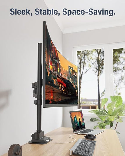 AVLT Single 40 Inch Monitor Arm Pole Top Mount With USB-C USB-A Ports-Black, Supports 26.4 lbs (12kg), Ultrawide screen fit, VESA Compatible, Tilt, Swivel, Rotate, Ergonomic adjustable height, Durable