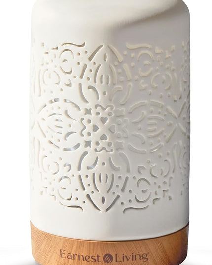 Earnest Living Essential Oil Diffuser White Ceramic Diffuser 100 ml Timers Night Lights and Auto Off Function Home Office Humidifier Aromatherapy Diffusers for Essential Oils
