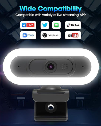 ToLuLu Streaming Webcam 2K 50FPS Web Cam, LED RGB Webcam with Microphone and Light, Autofocus Computer Camera with Cover and Tripod, Plug-Play USB Web cam for PC Desktop/MacBook Gaming Video Calling