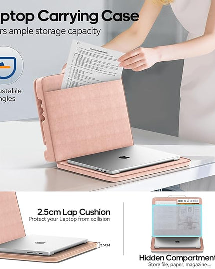Laptop & Tablet Desk for Lap with Cushion, Computer Lap Desk Laptop Pillow for Couch, Bed, Car, Adjustable Computer Pillow Stand As Carrying Case for up to 15'' PC/Mac, Tablet, iPad, Kindle, Pink