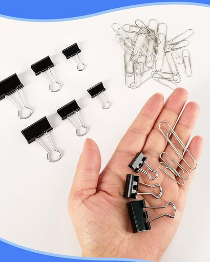 SANNIX 500Pcs Paper Clips and Binder Clips Assorted Sizes, Silver Paper Clips Black Binder Clips with Large Medium Small Size in Container for Office Home School Supplies Document Organizing
