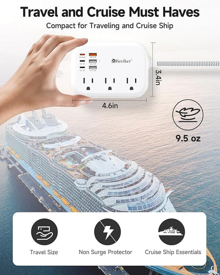 PD45W USB C Travel Power Strip, Cruise Power Strip with 6 USB(3 USB C) Ports and 3 Outlets, 5Ft Flat Plug Braided Extension Cord, 45W Fast Charging Station for MacBook Laptops iPad Pro iPhone Samsung