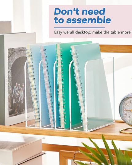 Suzile Clear Acrylic Magazine File Holder with Vertical Compartments Desk Organizer Book Rack for Desk Sorter Paper Folder Office Accessories(Stylish,7 x 6.9 x 6.3 Inch)
