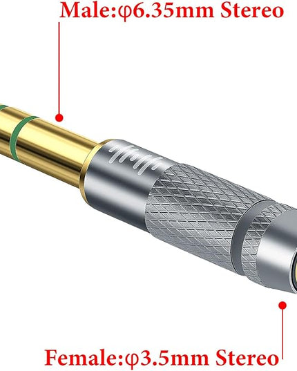 GEEKRIA 6.35mm (1/4") Male to 3.5mm (1/8") Female Jack Stereo Headphones Plug, Aluminum Alloy, Gold Plated Adapter