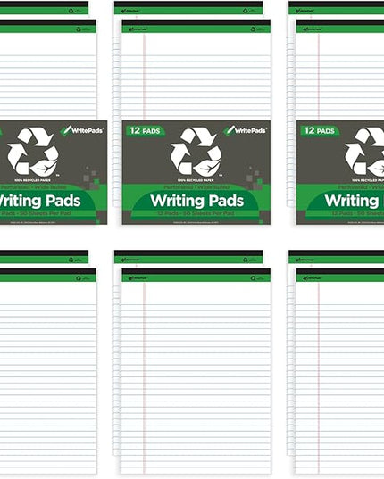 KAISA White Legal Pads Writing Pads Recycled Paper 5"x8" Narrow Ruled Lined Paper Small Legal pad Perforated 50 sheets Hard Back Notepads Writing Tablet For Office Supplies Study (White 12pads)