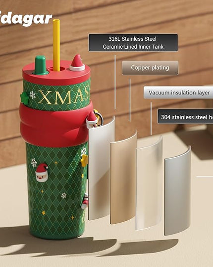 24 oz Christmas Tumbler with Lid and Straw, Insulated Coffee Mug Leak Proof, Portable Iced Water Bottle, Reusable Thermal Coffee Cup, Gifts for Women