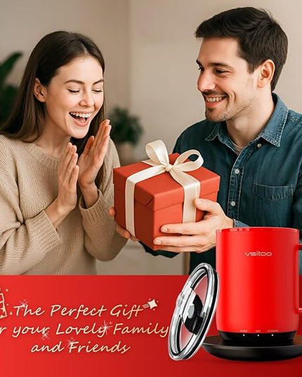 Vsitoo S3 Plus 14oz Heated Coffee Mug - Temperature Control Smart Mug with Mug Warmer, Auto-Sensing AI Heats Drinks to 120-150°F Hands-Free.Ideal for Home/Office/Gifts，Red