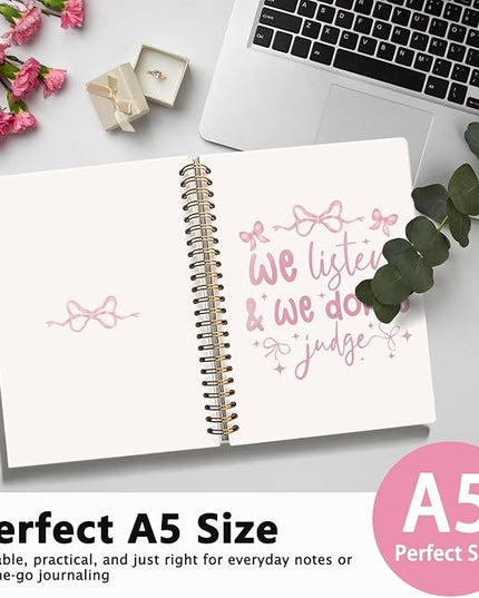Cute Pink Bow Spiral Notebook Journal for Note Taking, Cute Preppy School Supplies Teen Girls Women, Coquette Stuff Hardcover Spiral Notebook 5.5x8.3