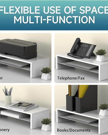 FITUEYES Monitor Stand - 2 Tier Computer Monitor Riser with 21.3 Inch Shelf, Wood Desktop Stand for Laptop Computer Screen, Desk Organization, Office Supplies