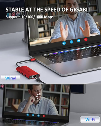 UtechSmart USB C Hub, Ethernet Multiport Adapter 6 in 1 USB C to HDMI Dock Compatible for MacBook Pro/Air, Chromebook, Dell XPS, HP and Type C Devices (Gigabit Ethernet 100W PD 4K HDMI USB 3.0) Red