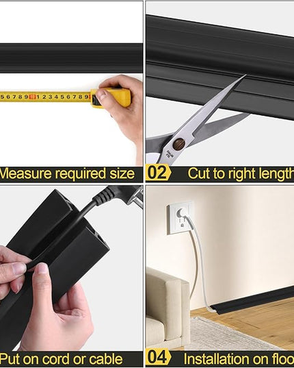 MYFAMIREA 6.5FT Floor Cord Cover Heavy Duty Cable Cover Protector 3 Channels Extension PVC Floor Wire Cover Outdoor Cord Hider Management Cord Cover for Wire on Floor for Home Office Outdoor, Black
