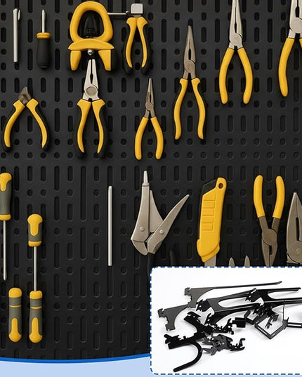 Zonon 52 Pcs Metal Hook Set Slotted Storage Panel Hooks Bulk Galvanized Steel Only for Slotted Pegboard Multiple Style Assortment for Garage Tool Kitchen Home Office Storage Organization, Black