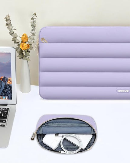 MOSISO 15-15.6 inch Laptop Case, 16 inch Puffy Laptop Sleeve Compatible with MacBook Pro 16, HP Dell ASUS Acer Toshiba Lenovo Notebook Computer, Polyester Horizontal Bag with Small Case, Purple