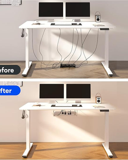 FLEXISPOT EN2 Whole-Piece Standing Desk with Clamp Power Strip, 55 x 28 Electric Stand Up Height Adjustable Desk with Cable Management (Black Frame + 55" White Top, 2 Packages)
