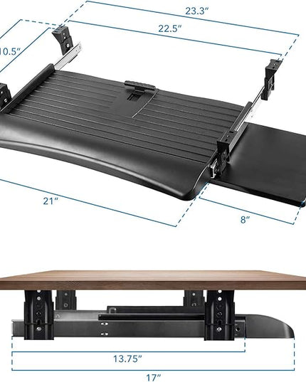 Mount-It! Keyboard Tray Under Desk with Adjustable Mouse Platform – Easy-Glide Sliding Drawer Under Desk Slide Out – Ergonomic Under Key Board Shelf for Office, Gaming, and Workstations