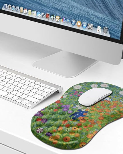 Hokafenle Ergonomic Mouse Pad Wrist Support, Wrist Rest Mousepad for Carpal Tunnel Pain Relief with Integrated Memory Foam Slope Massage Bulge (11.8x7.9 inch,Cute Floral
