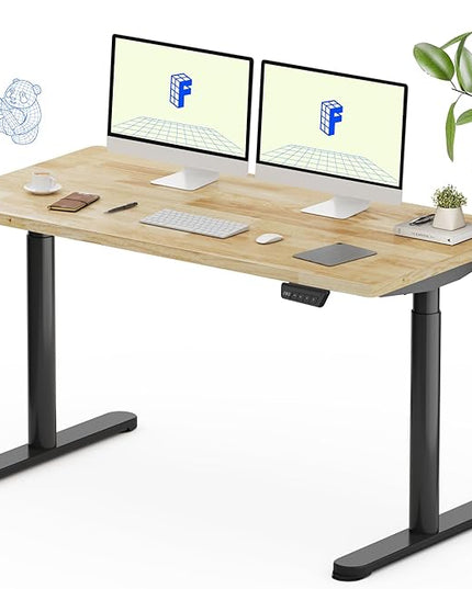 FLEXISPOT Solid Rubberwood Electric Standing Desk with Elegant Oval Legs, 55"x24" Height Adjustable Desk for Home Office & Living Spaces (Black Frame)