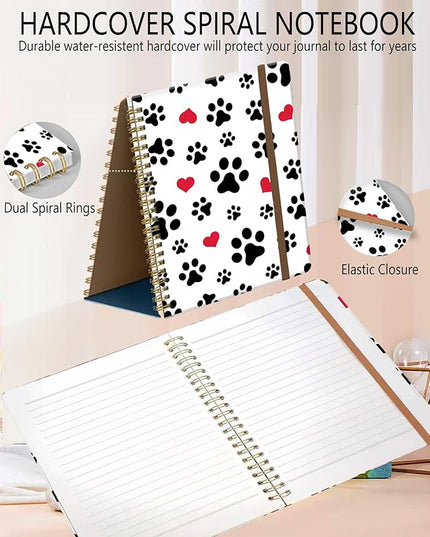 Spiral Journal Notebook, A5 Cute Notebooks for Women Men, College Ruled Hardcover Notebook for Work & Note Taking, 60 Pages Double-Wire Journals for Writing, White Cute Dog Paws