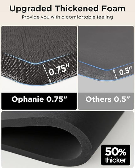 Ophanie Kitchen Mats for Floor, 3/4 Inch Thick Kitchen Rugs, 20'' x 60'' Anti Fatigue Standing Cushioned Mat, Waterproof,Comfort Ergonomic Mat for Office, Home, Sink, Black Non-Slip Bottom
