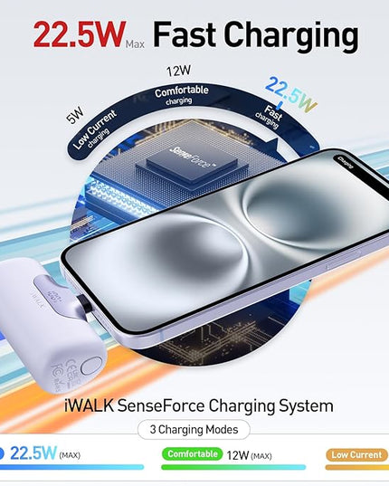 iWALK Portable Charger 5500mAh Next-Gen Small Power Bank 22.5W Fast Charging Battery USB-C Portable Phone Charger for iPhone 17/16/15 17 Plus 17 Pro Max iPad, Samsung Galaxy S25 S24 S23 Android, White