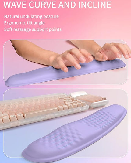 Hokafenle 2in1 Combination, Wave Keyboard Wrist Rest and Ergonomic Curvature Mouse Pad Wrist Support for Relieve Wrist Pain, Filled with Soft Cushion Memory Foam, Purplish Blue