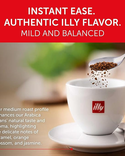 illy Instant Coffee, Classico Medium Roast, 100% Arabica, Premium Italian Coffee, 3.3oz, 6 Pack